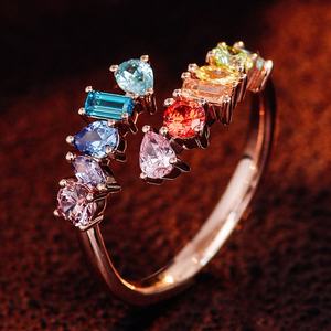 Anneaux de mariage en or 24 carats personnalisés et colorés de Corée pour femmes, ensemble d'anneaux de mariage en or 18 carats avec pierres précieuses de laboratoire, ensemble d'anneaux tendance pour filles - Product Image 1