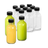 Mini bouteille en verre transparent de 60 ml (2 oz) avec bouchon à vis en plastique noir pour jus de gingembre, boissons énergétiques ou compléments alimentaires