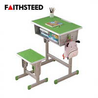 Ensemble bureau et chaise pour enfants avec base en forme de I, compartiment de rangement et hauteur réglable pour l'école