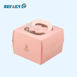 ケーキ用カスタムロゴピンクベーカリー紙箱、10x10x5高級ウエディングケーキ包装箱、窓付き12x12x6背の高いケーキボックス