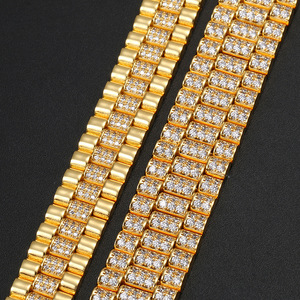 Bracelet de montre en laiton pour hommes, AAA CZ, plaqué or 18K, vente en gros, 2020 - Product Image 4