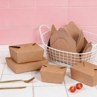 Boîte en carton kraft brun écologique jetable 32 oz, emballage de luxe biodégradable et recyclable avec impression personnalisée pour restaurants et fêtes