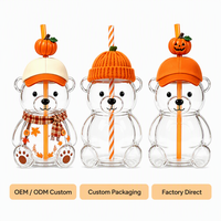 Tasse en verre personnalisée de 20 oz en forme d'ours pour les fêtes, tasse à café transparente de Noël avec couvercles en silicone et paille
