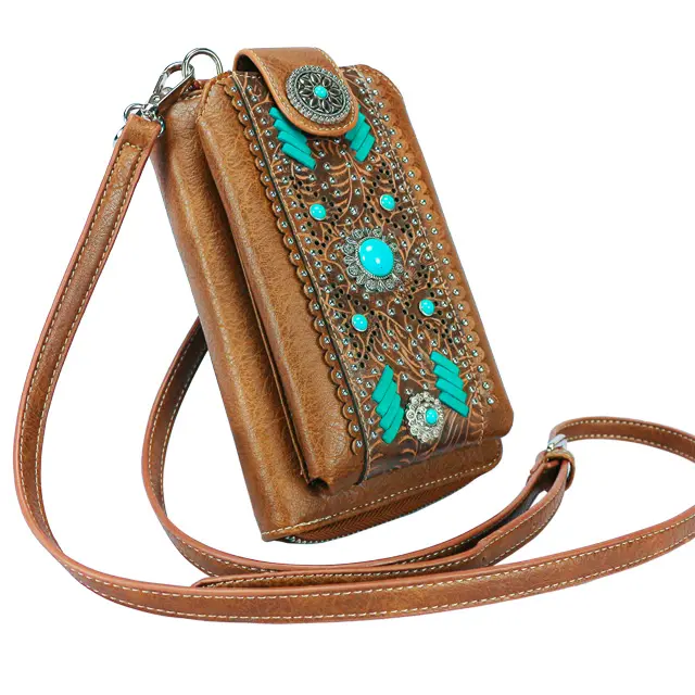New Ladies Crossbody Bag with Zipper Leather phone Bags, Western Brand Cell Phone Bag Women Purse