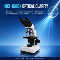 40X 1600X Binocular Biological Microscope with Articulated Head and 100X Oil for Medical School and Laboratory Research