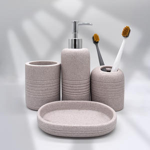 Juego de baño de cuatro piezas de imitación de piedra, estilo europeo informal, kit de baño para el hogar, juego de botellas para loción de baño - Product Image 1