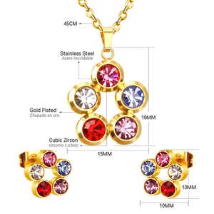 Fashion Gold Plated Jewelry Sets Mix Color Zircon Flower Shape Collar Necklace and Earring <b>Bridal</b> Jewelry Set for Women - Product Image 2