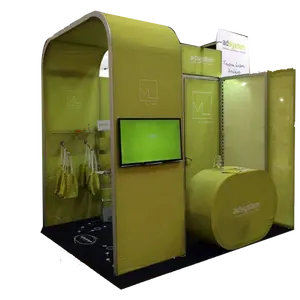 Customized 4mx5m booth made by our m-series system set up in 30 minutes by only 3 people no tools and no experience required