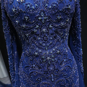 Di lusso blu Navy con spalle scoperte a sirena abito da sera a manica lunga abiti da ballo per le donne Lsz111 - Product Image 6