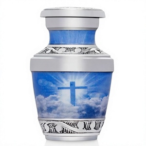 Urna Conmemorativa para Cenizas Humanas con Diseño de Cruz Azul, Recuerdo Funerario Clásico con Bolsa de Terciopelo Gratis - Product Image 6