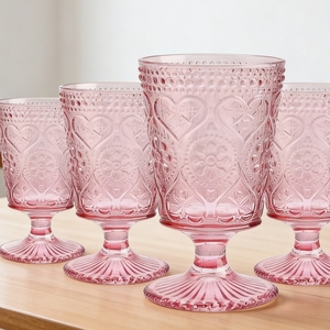 Moderne Vintage 12 oz Kelchgläser mit Stiel, farbiges Hobnail-Trinkglas, rekursiv gestaltet - Product Image 4