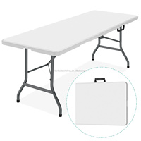 Table pliante demi-taille 5ft 6ft, robuste, portable, en plastique, pour intérieur et extérieur, style moderne, pour usage alimentaire