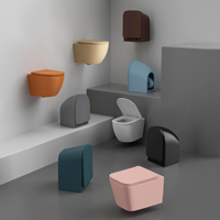 Nouvel ensemble sanitaire pour salle de bain : WC suspendu en céramique et lavabo coloré