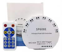 Contrôleur SP608E à 8 sorties avec application et télécommande RF, compatible DC5V-24V, jusqu'à 600 pixels, prise en charge des circuits intégrés de pilote à fil unique pour bande LED numérique SPI