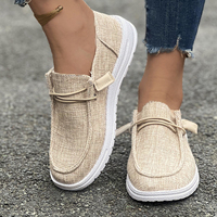 Mocassins en toile pour femmes, à enfiler, avec lacets élastiques, semelle plate, confort décontracté, talon convertible, 2 couleurs
