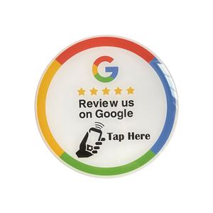 10cmX10cm Tamaño personalizado Tarjeta de grifo de PVC <span class=keywords><strong>Google</strong></span> Review NFC PVC Epoxy Table Tap Tag Card Window Plate Sticker - Product Image 1