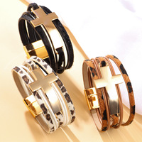 Bracelet large en alliage multi-couches électroplaqué, design croix personnalisé, pour couples, best-seller transfrontalier, succès d'Amazon