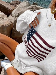 Pullover da <span class=keywords><strong>Donna</strong></span> Lavorato a Maglia Largo e <span class=keywords><strong>Casual</strong></span> Tutte le Stagioni su Misura Nuovo Motivo Bandiera USA <span class=keywords><strong>Abbigliamento</strong></span> Autunno Inverno - Product Image 4