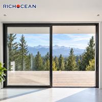 Portes coulissantes panoramiques RICHOCEAN à cadre fin en aluminium noir, économiques en énergie, à rails multiples, avec verre Low-E