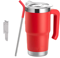 Gobelet isotherme sous vide grande capacité 30 OZ avec poignée ergonomique et couvercle à paille, pour porte-gobelet de voiture, réutilisable, sans BPA
