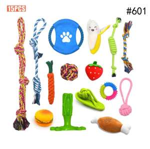 Özel kedi pet köpek çiğnemek oyuncak 10 paket seti top kauçuk pamuk ip gıcırtılı köpek oyuncak - Product Image 6