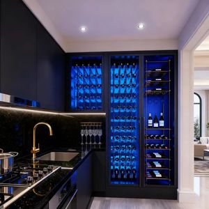 Vitrina Metálica Personalizada de Piso a Techo para Vino, con Vidrio Templado y Luz LED Azul, para Comedor de Villa, Producto Más Vendido - Product Image 4