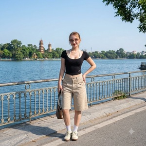 Elegant High Waisted Khaki Shorts For Women Boutique Business Casual Apparel Custom Woven <b>Label</b> Vietnam OEM <b>Maker</b> - Product Image 1