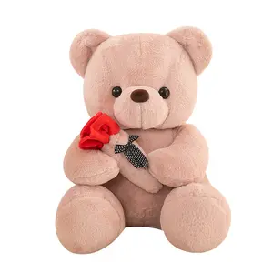 Best Selling Namorada Abraçando Rosas Barato Teddy Bear Doll Brinquedo De Pelúcia Presente De Aniversário Das Crianças Atacado