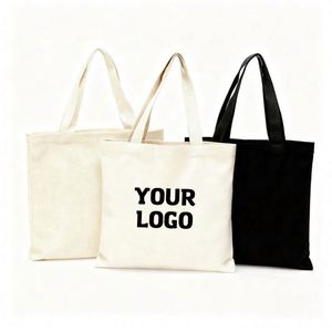 Sacs fourre-tout en toile de coton vierges, blancs, beiges, noirs, avec fermeture éclair, à deux poignées, imprimables, pour le voyage et le shopping, vente en gros - Product Image 1