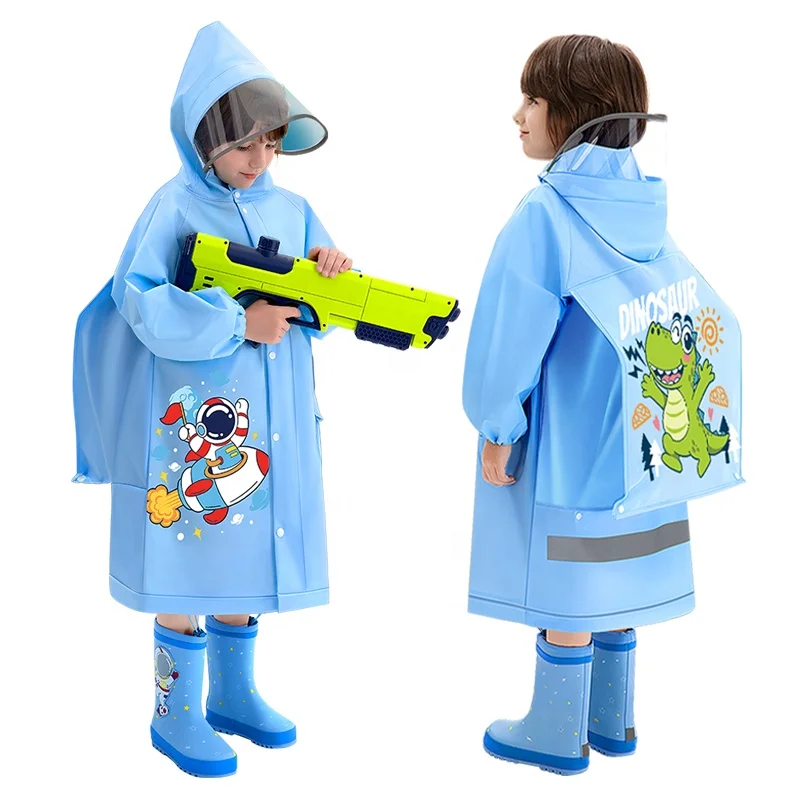 Back to school EVA waterproof rain coat cartoon print raincoats with schoolbag children's raincoat for kids students