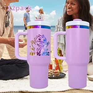 12 Pack Custom logo <b>Light</b> pink <b>rainbow</b> Plated Powder Coated H2.0 40oz Double Walled Stainless Steel Travel Tumbler - Product Image 1
