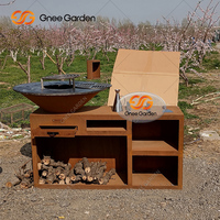 Barbecue moderne en acier corten avec chariot pour usage extérieur