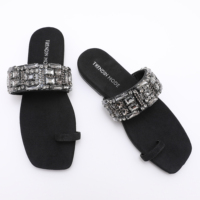 Sandales plates à bout carré et nœud en strass, design tendance, pour femme, collection été, best-seller