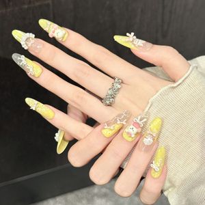 <span class=keywords><strong>Uñas</strong></span> postizas francesas K102 rosas con lazo y oso 3D, <span class=keywords><strong>diseño</strong></span> floral, largas y ovaladas, <span class=keywords><strong>de</strong></span> presión, para manicura. - Product Image 6