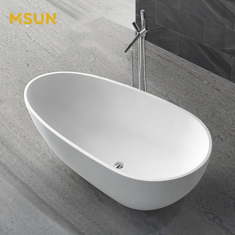 MSUN Della Resina di Pietra Free standing Vasca da bagno Vasca Da Bagno Nero Ovale Bianco Vasche Da Bagno Freestanding