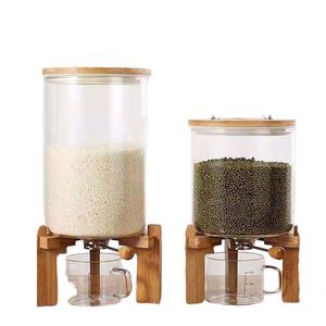 High Quality <b>Glass</b> Rice Dispenser With Wooden Stand Customizable Logo Flour Sugar Kitchen <b>Storage</b> for Presents - Product Image 4
