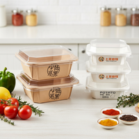 Barquette jetable carrée 500ml 750ml pour aliments chauds, riz, à emporter, en papier recyclé, octogonale, pour salade et fruits, avec couvercle en plastique