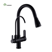 Keran Dapur Modern Matte Black 3 Fungsi Kuningan dengan Filter Air Minum Desain Chrome