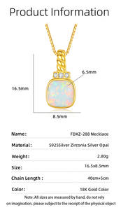 Collar con colgante de ópalo azul con corte cojín, chapado en oro sobre plata de ley 925, con engaste en bisel, cadena de cuerda fina, joyería vintage para mujer. - Product Image 3