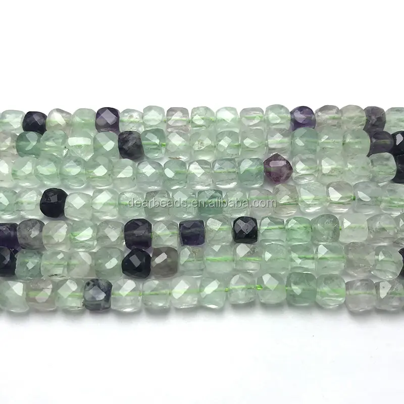 Carré naturel Pierres Précieuses Perles Cube Facette Fluorite UN Niveau Perles pour la Fabrication De Bijoux 3mm 4mm 5mm