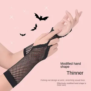 New Women Solid Fingerless Gloves Sexy Girl Lace Mittens Net Breathable Performance Dance Theme Party Long Mesh Fishnet Gloves