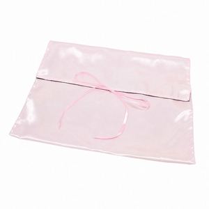 Pochette en satin noir personnalisée avec logo imprimé, idéale pour vêtements, extensions capillaires, perruques, emballage cadeau, sac anti-poussière en soie avec nœud – Réf. 2700357 - Product Image 4