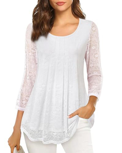 Camicetta a tunica da <span class=keywords><strong>donna</strong></span> matura con stampa floreale camicia a maniche lunghe con motivo a girocollo plissettato in Chiffon per <span class=keywords><strong>donna</strong></span> elegante - Product Image 4