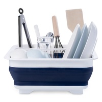 Égouttoir à vaisselle pliable carré gris-bleu en plastique portable, support de rangement pour la vaisselle, accessoires de cuisine