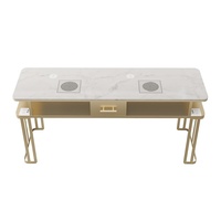 Table de manucure de luxe style léger, surface en bois, avec aspirateur, ensemble table et chaises pour une/des deux/des trois personnes, usage commercial