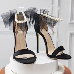Chaussures pour femme, sandales à lanières de cheville en perles, chaussures sexy, talons hauts pour femmes, chaussures de soirée, chaussures de mariage, talons aiguilles 2025 - Product Image 2