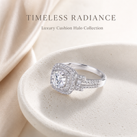 Bague de fiançailles pour femme en argent S925 avec moissanite 1 carat taille brillant rond, halo double coussin, grappe et bande pavée latérale