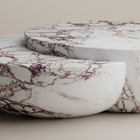 Table basse en marbre naturel veiné violet, deux pièces, design bol gigogne, table basse ronde de luxe pour villa, maison de rêve