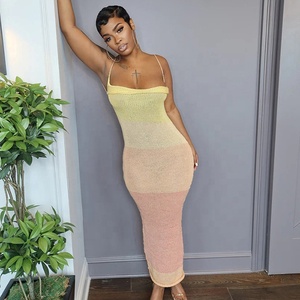 <span class=keywords><strong>Abito</strong></span> Midi Estivo con Spalline Sottili a Contrasto, Vestito Sexy Lavorato a <span class=keywords><strong>Maglia</strong></span> con <span class=keywords><strong>Schiena</strong></span> <span class=keywords><strong>Scoperta</strong></span> per Donna, Abbigliamento da Resort - Product Image 4