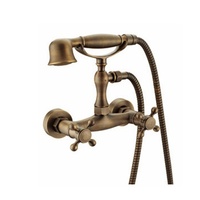 Robinet de bain antique européen en gros avec pomme de douche dorée simple, ensemble de salle de bain rétro mural, robinet à poignée unique en laiton, jet doux